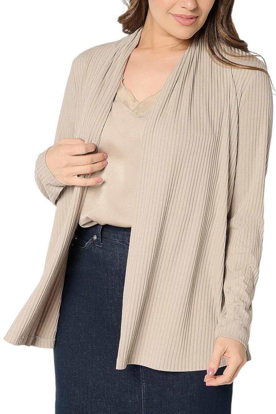 Susan Graver Women's Ribbed Liquid Cardigan w/ Pockets Sandy Taupe - Petites